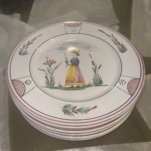DERUTA SBERNA vintage plates women with flower folk art Italy 6 total